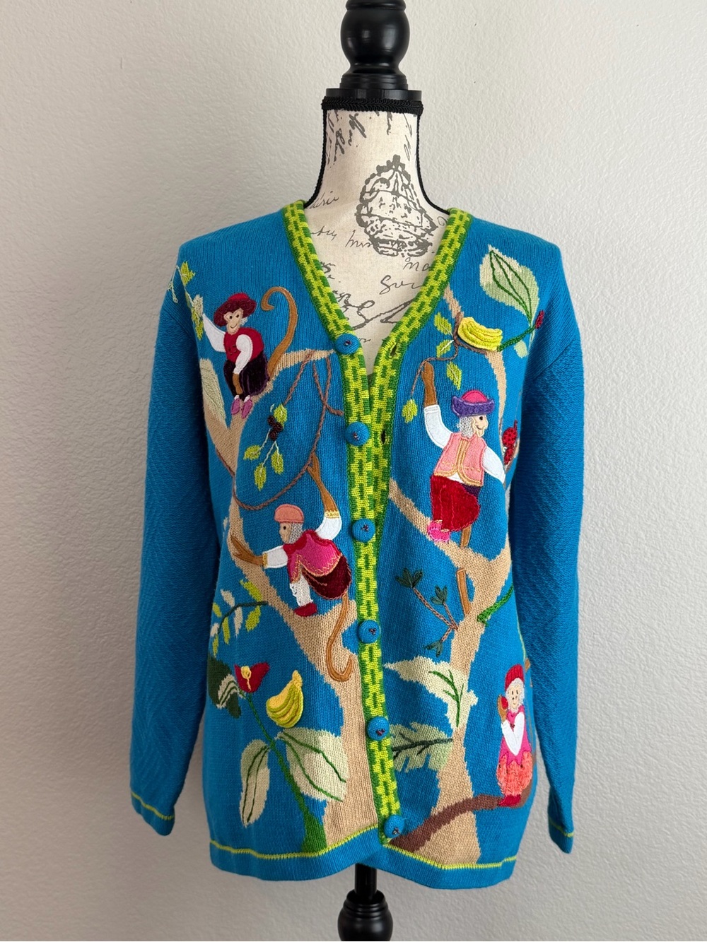 Storybook Knits Monkey Garden Cardigan Teacher Whimsical NWT S